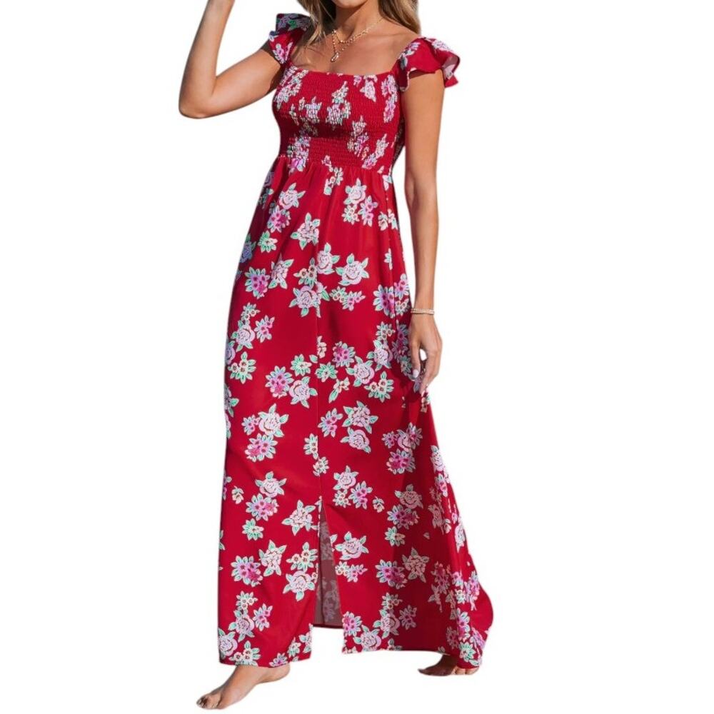 Cupshe Floral Off-Shoulder Flutter Sleeve Maxi Dress Size M